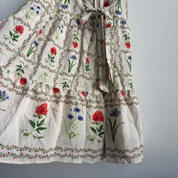 femme de lune Cream Tiered Floral Bohemian Midi Dress Ruffled Sleeve Tie Waist - Picture 5 of 9